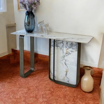  طاولة مدخل استيل  سطح سيراميك  130×40×80سم