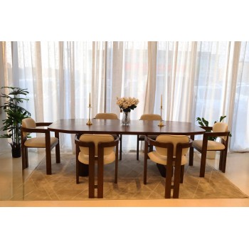 طاولة طعام  قشرة الجوز  تفصيل مع 6 كراسي  مقاس  220*110*80 سم 