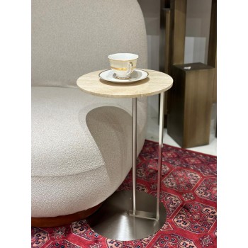 طاولة جانبية  بسطح رخام  مع قاعدة ستيل فضي  30×30×56سم