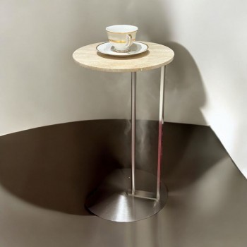 طاولة جانبية  بسطح رخام  مع قاعدة ستيل فضي  30×30×56سم