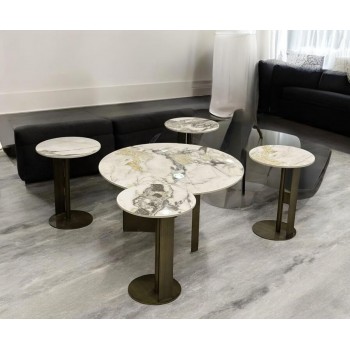 طقم طاولات قهوه وتقديم  استيل  سطح رخام 5قطعه