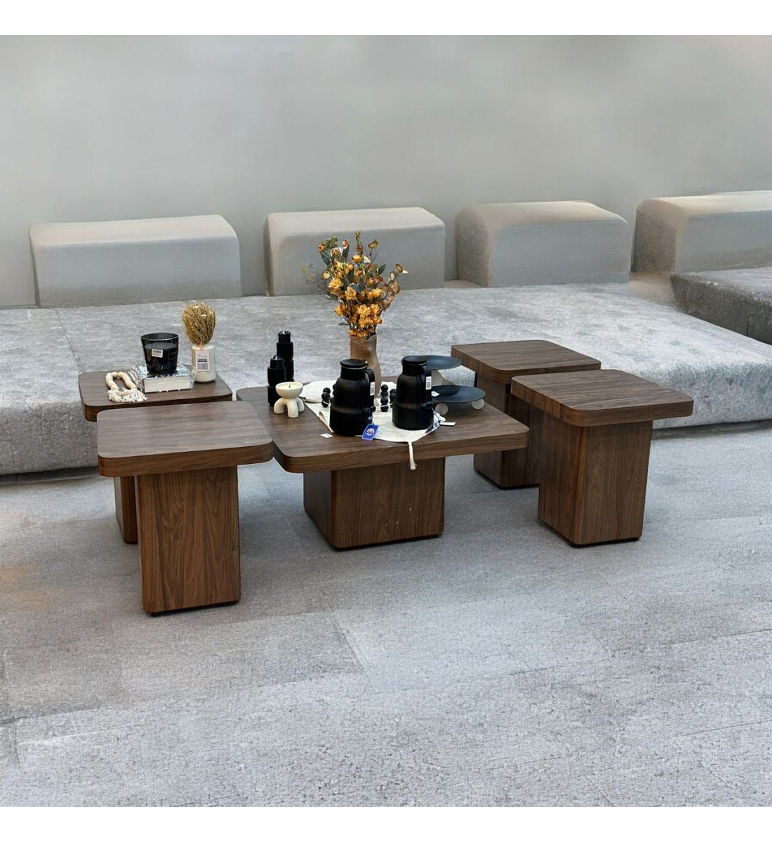 طقم طاولة قهوة 5 قطع انيق بني