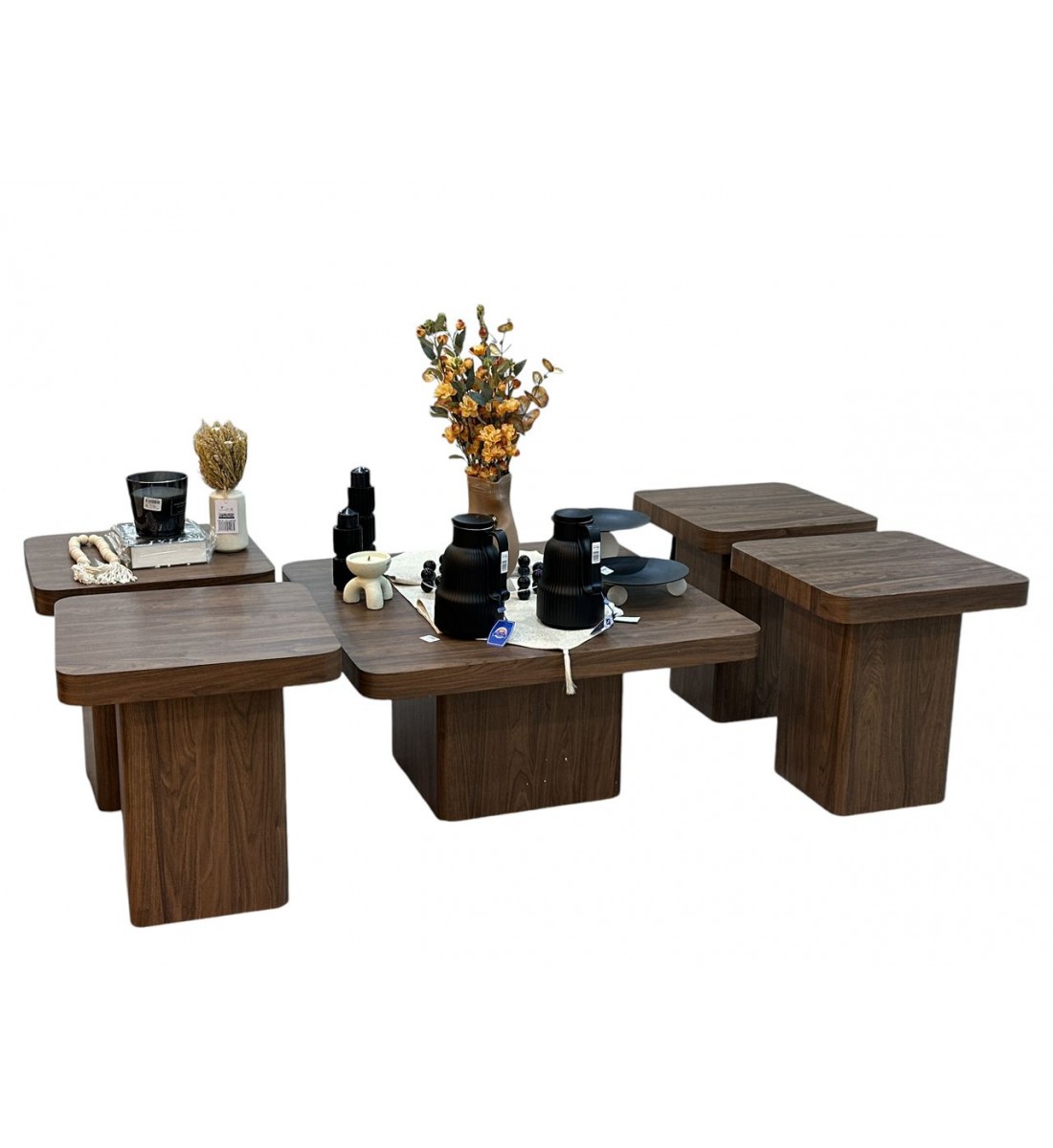 طقم طاولة قهوة 5 قطع انيق بني