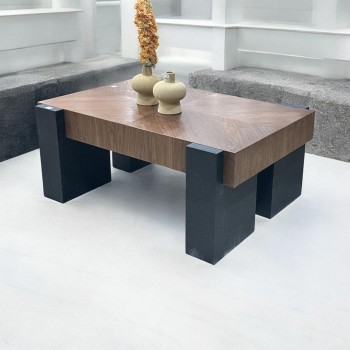 طاولة قهوة خشب الجوز  بني قاعدة اسود 86×50×120سم 