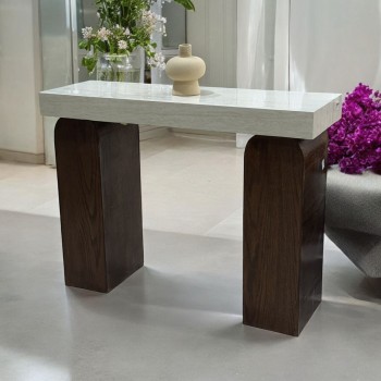  طاولة مدخل خشب بني سطح بديل الرخام بيج  120×40×90سم 