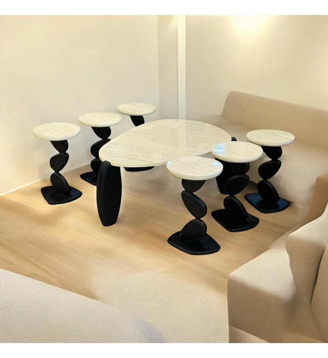 طقم طاولات قهوه وتقديم بديل الرخام 7قطع قاعدة اسود طقم طاولات قهوه وتقديم بديل الرخام 7قطع قاعدة اسود