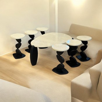 طقم طاولات قهوه وتقديم بديل الرخام 7قطع  قاعدة اسود 