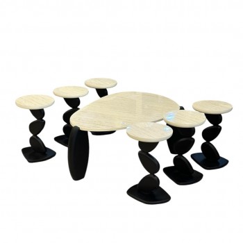 طقم طاولات قهوه وتقديم بديل الرخام 7قطع  قاعدة اسود 