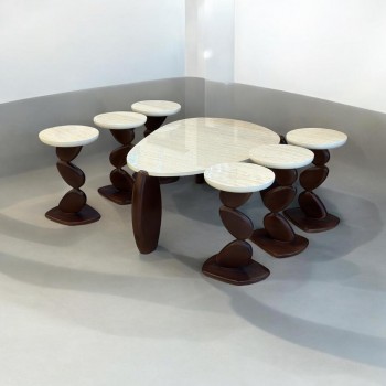 طقم طاولات قهوه وتقديم بديل الرخام 7قطع  قاعدة بني 