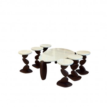 طقم طاولات قهوه وتقديم بديل الرخام 7قطع  قاعدة بني 