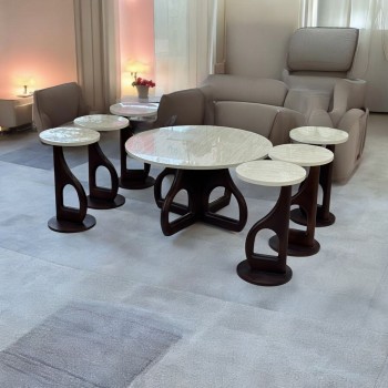 طقم طاولات قهوه وتقديم بديل الرخام 7قطع  قاعدة بني 