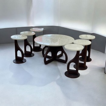 طقم طاولات قهوه وتقديم بديل الرخام 7قطع  قاعدة بني 