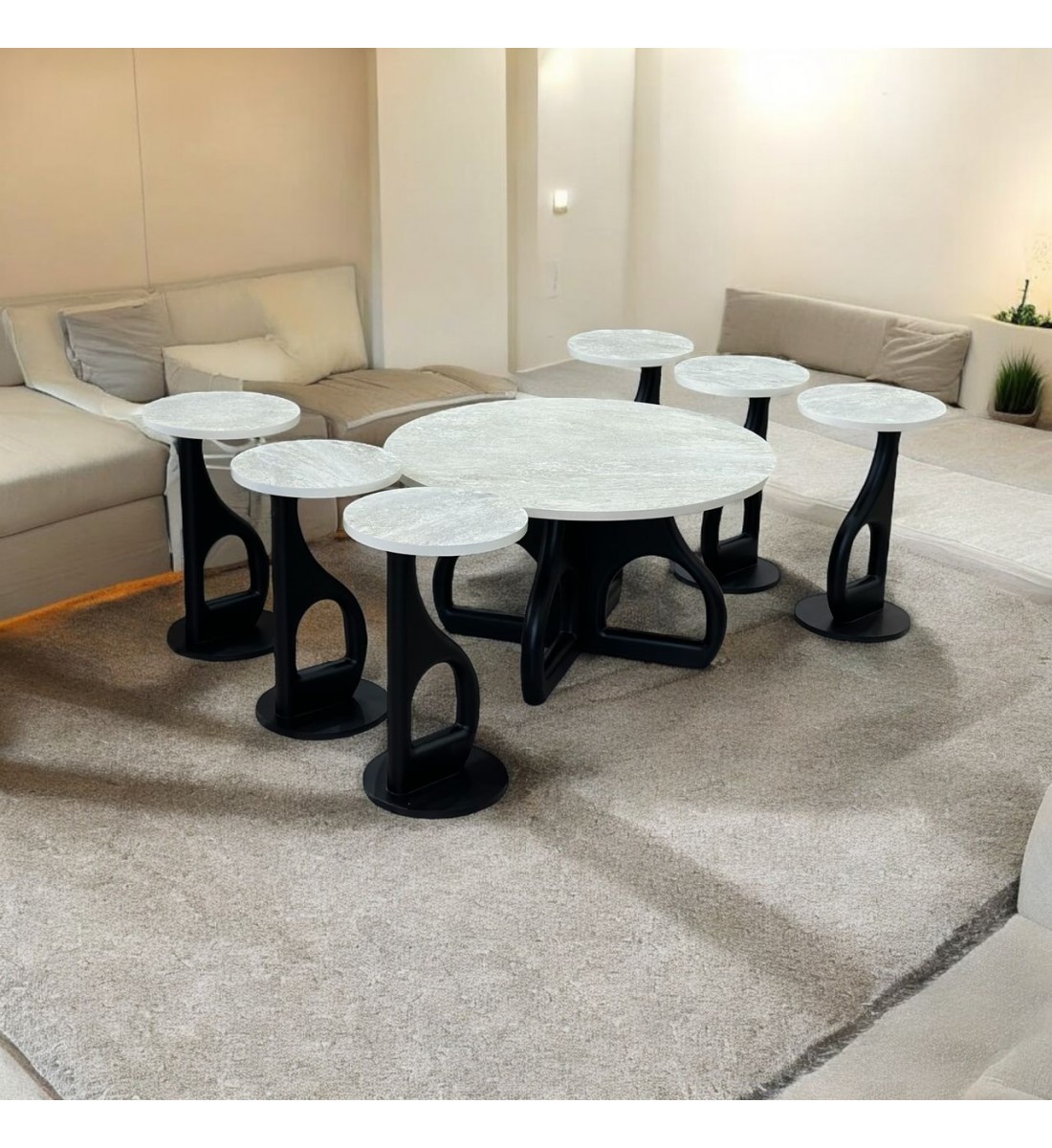 طقم طاولات قهوه وتقديم بديل الرخام 7قطع قاعدة اسود طقم طاولات قهوه وتقديم بديل الرخام 7قطع قاعدة اسود