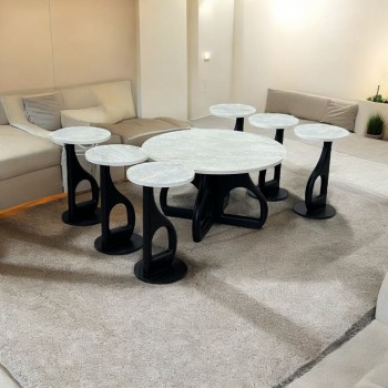طقم طاولات قهوه وتقديم بديل الرخام 7قطع  قاعدة اسود