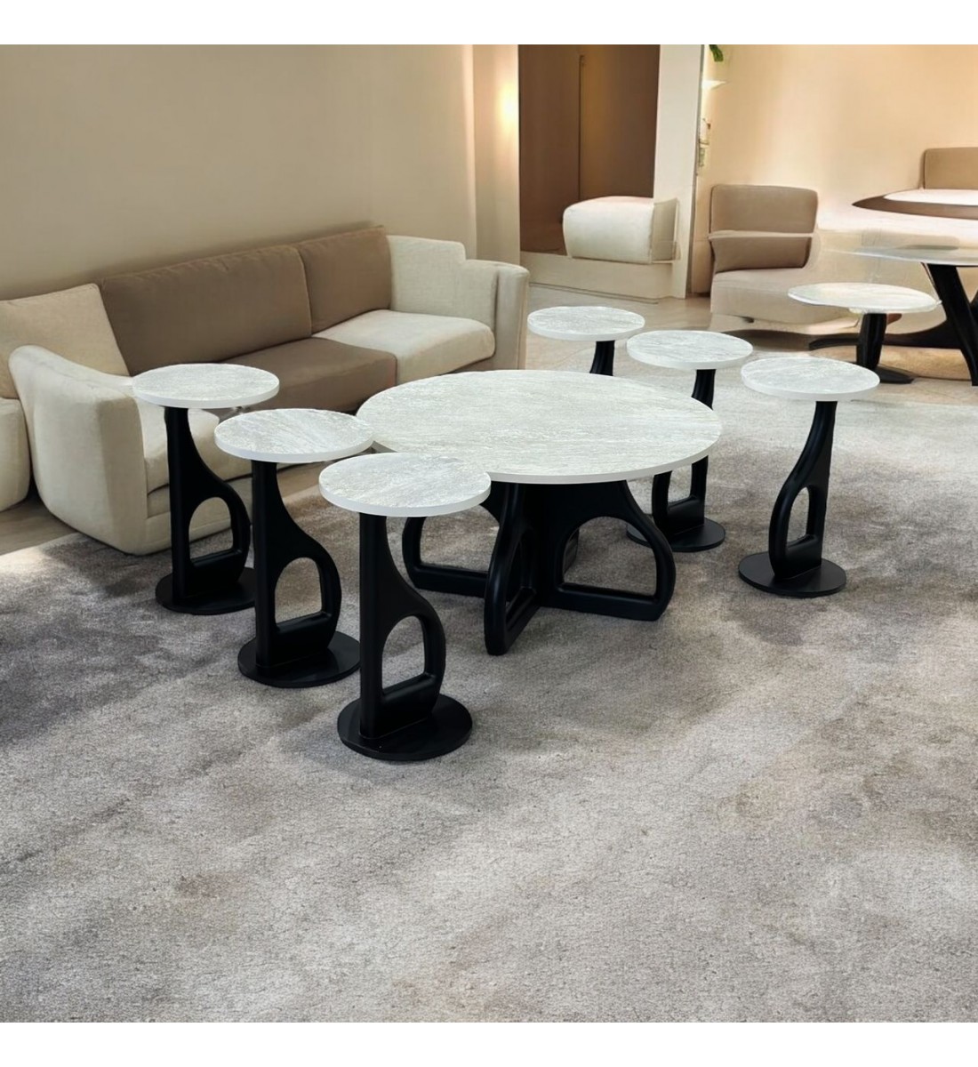 طقم طاولات قهوه وتقديم بديل الرخام 7قطع قاعدة اسود طقم طاولات قهوه وتقديم بديل الرخام 7قطع قاعدة اسود