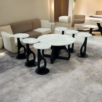 طقم طاولات قهوه وتقديم بديل الرخام 7قطع  قاعدة اسود