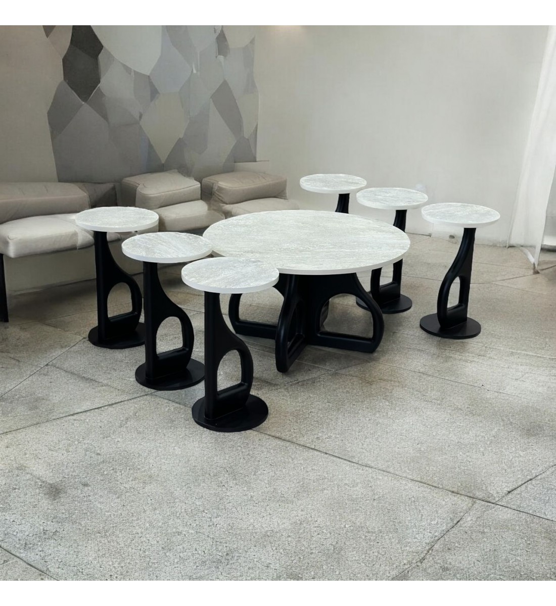 طقم طاولات قهوه وتقديم بديل الرخام 7قطع قاعدة اسود طقم طاولات قهوه وتقديم بديل الرخام 7قطع قاعدة اسود