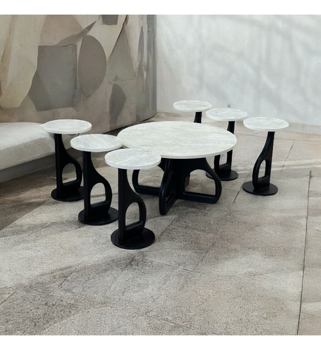 طقم طاولات قهوه وتقديم بديل الرخام 7قطع قاعدة اسود طقم طاولات قهوه وتقديم بديل الرخام 7قطع قاعدة اسود