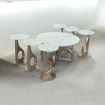 طقم طاولات قهوه وتقديم بديل الرخام 7قطع  قاعدة شامبيون 