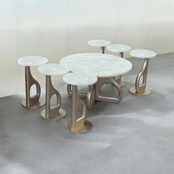 طقم طاولات قهوه وتقديم بديل الرخام 7قطع  قاعدة شامبيون 