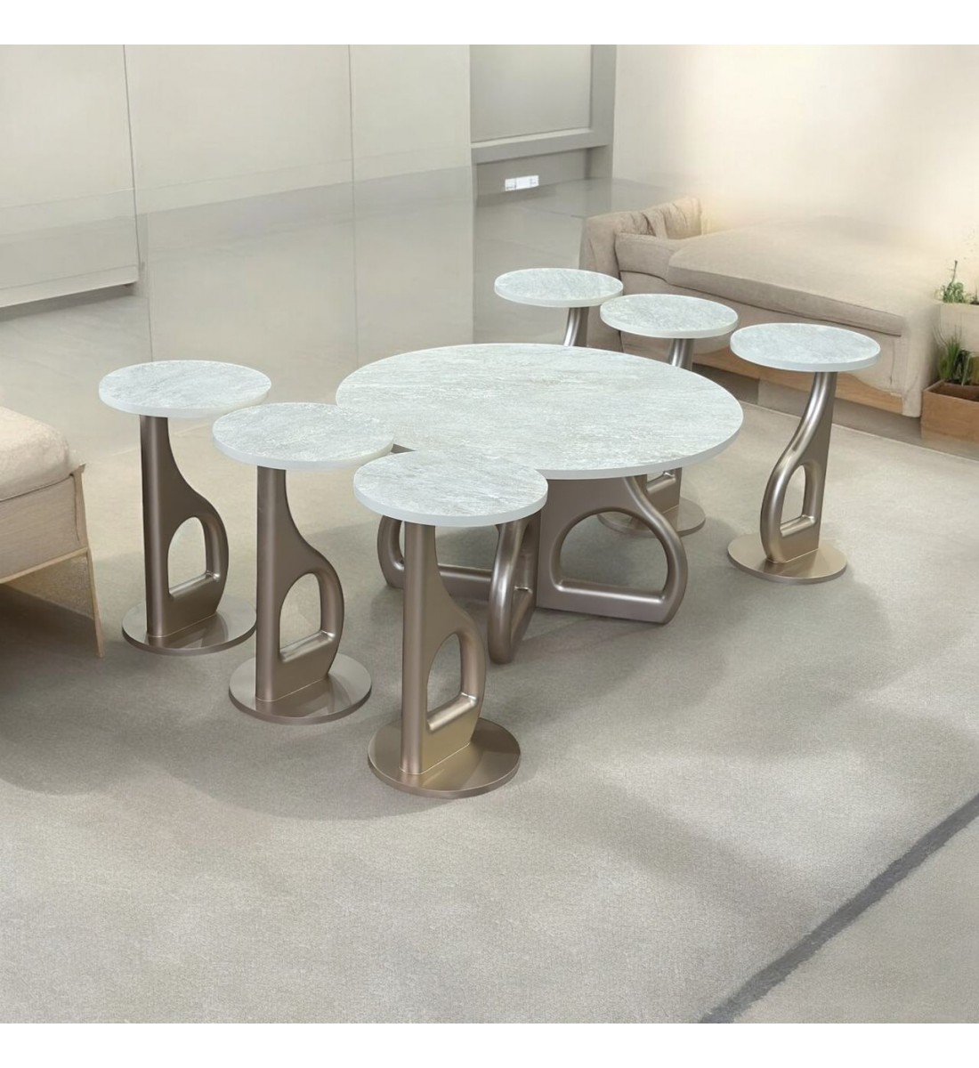 طقم طاولات قهوه وتقديم بديل الرخام 7قطع قاعدة شامبيون طقم طاولات قهوه وتقديم بديل الرخام 7قطع قاعدة شامبيون