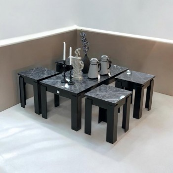 طقم طاولات قهوه وتقديم خشب  5قطع  قاعدة اسود 