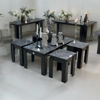 طقم طاولات قهوه وتقديم خشب  5قطع  قاعدة اسود 