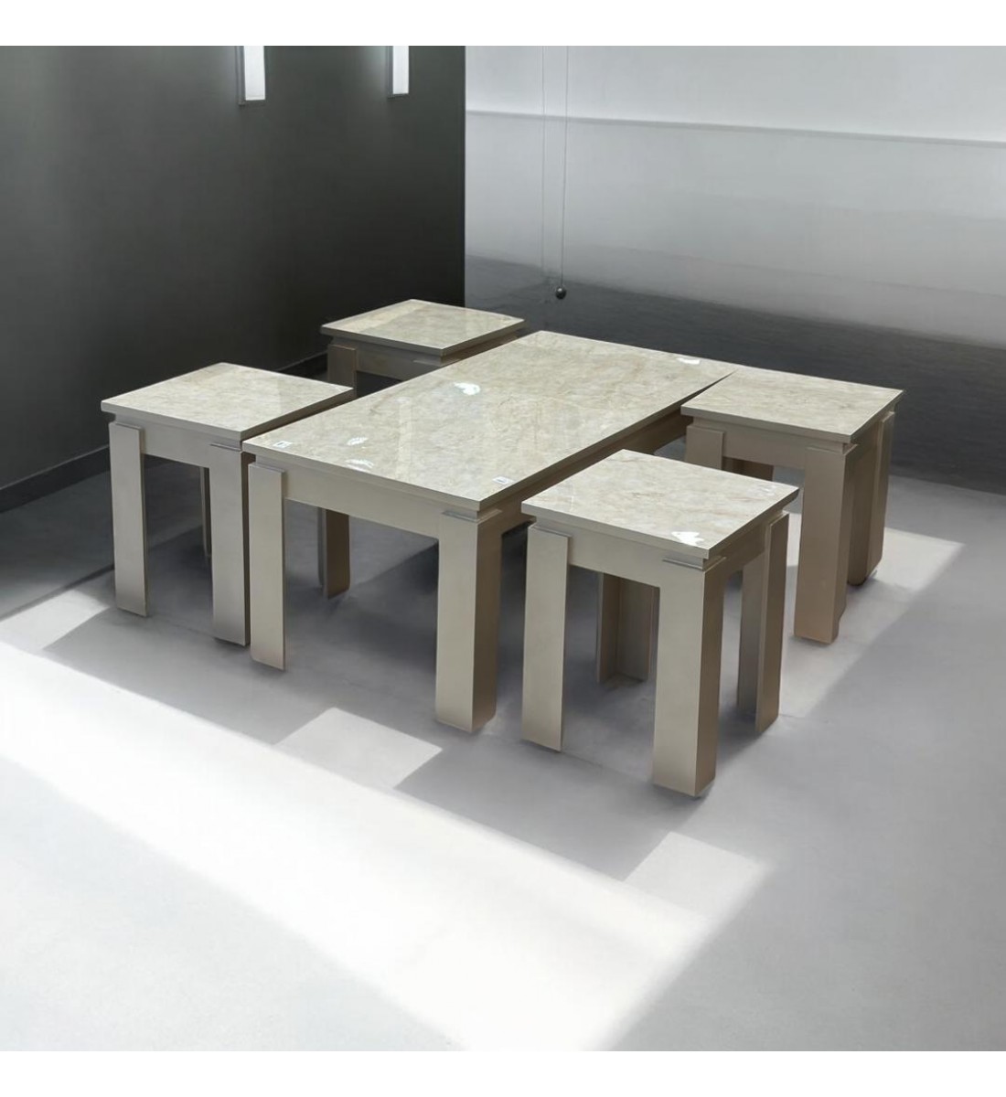 طقم طاولات قهوه وتقديم خشب 5قطع قاعدة ذهبي طقم طاولات قهوه وتقديم خشب 5قطع قاعدة ذهبي