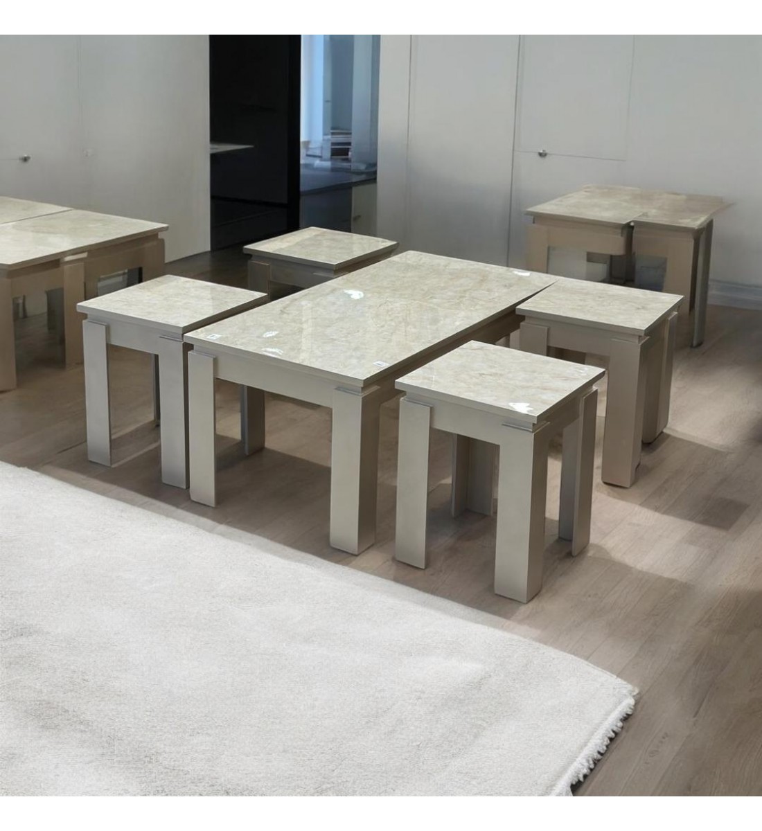 طقم طاولات قهوه وتقديم خشب 5قطع قاعدة ذهبي طقم طاولات قهوه وتقديم خشب 5قطع قاعدة ذهبي