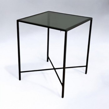 طاولة خدمة مفرد حديد سطح زجاج اسود 50×50×60سم 