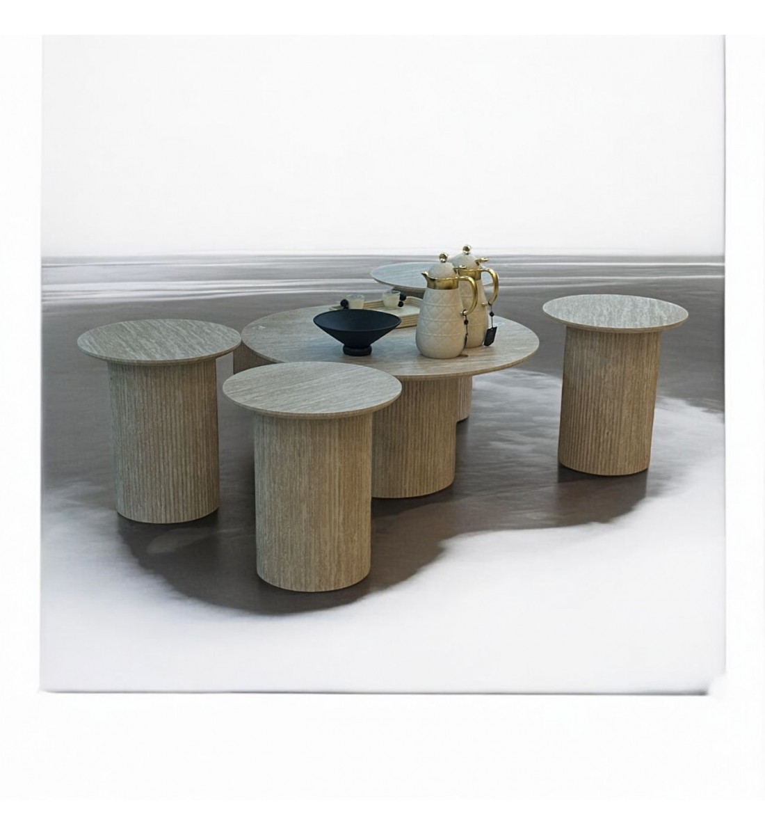 5-piece beige wood coffee and serving table set