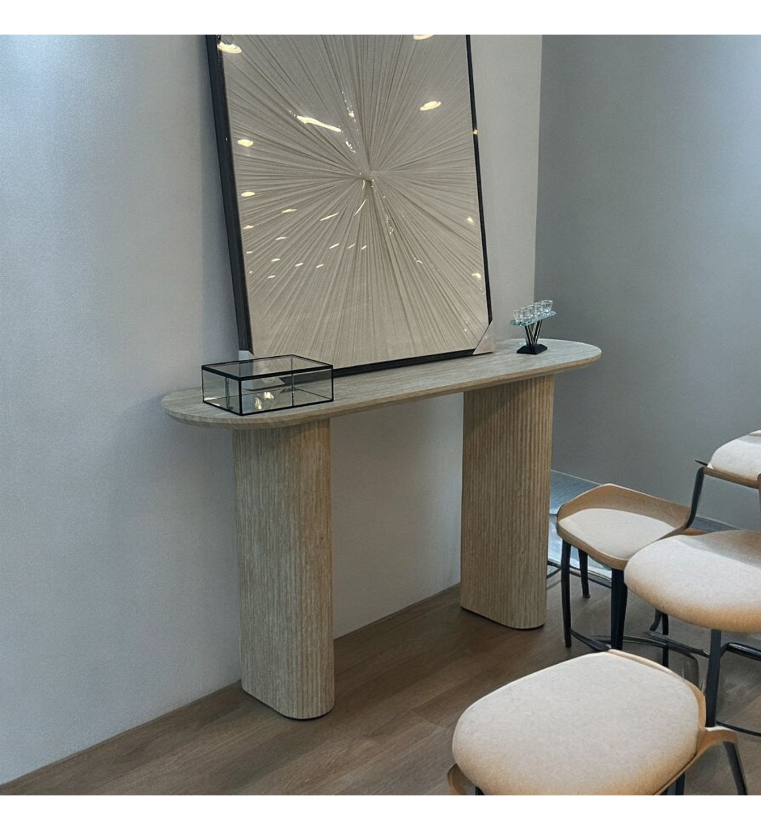 كونسول خشب معاصر ببيج 140×40×80سم كونسول خشب معاصر ببيج 140×40×80سم