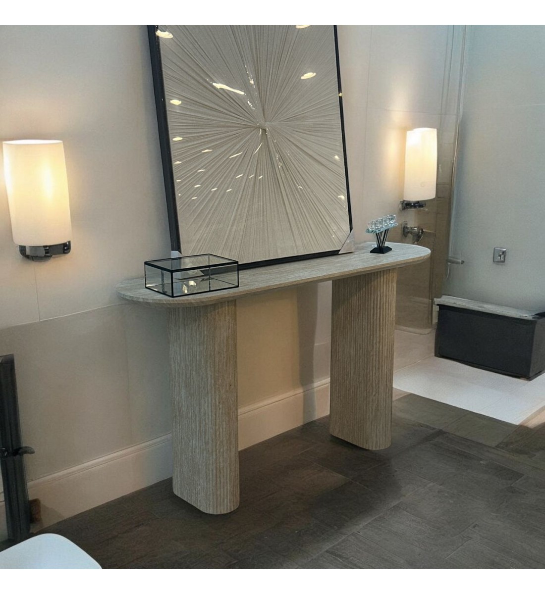 كونسول خشب معاصر ببيج 140×40×80سم كونسول خشب معاصر ببيج 140×40×80سم