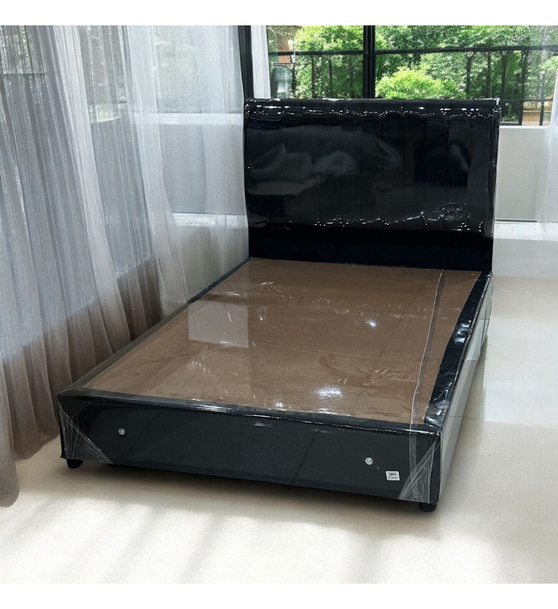 Cama individual de madera de terciopelo negro, 190 x 90 cm