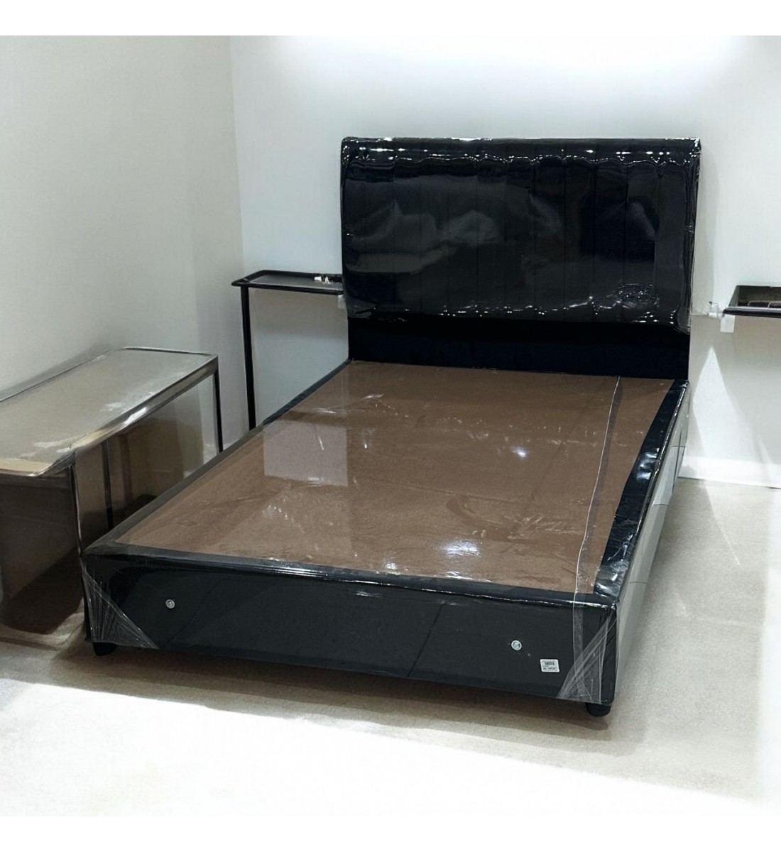 Cama individual de madera de terciopelo negro, 190 x 90 cm