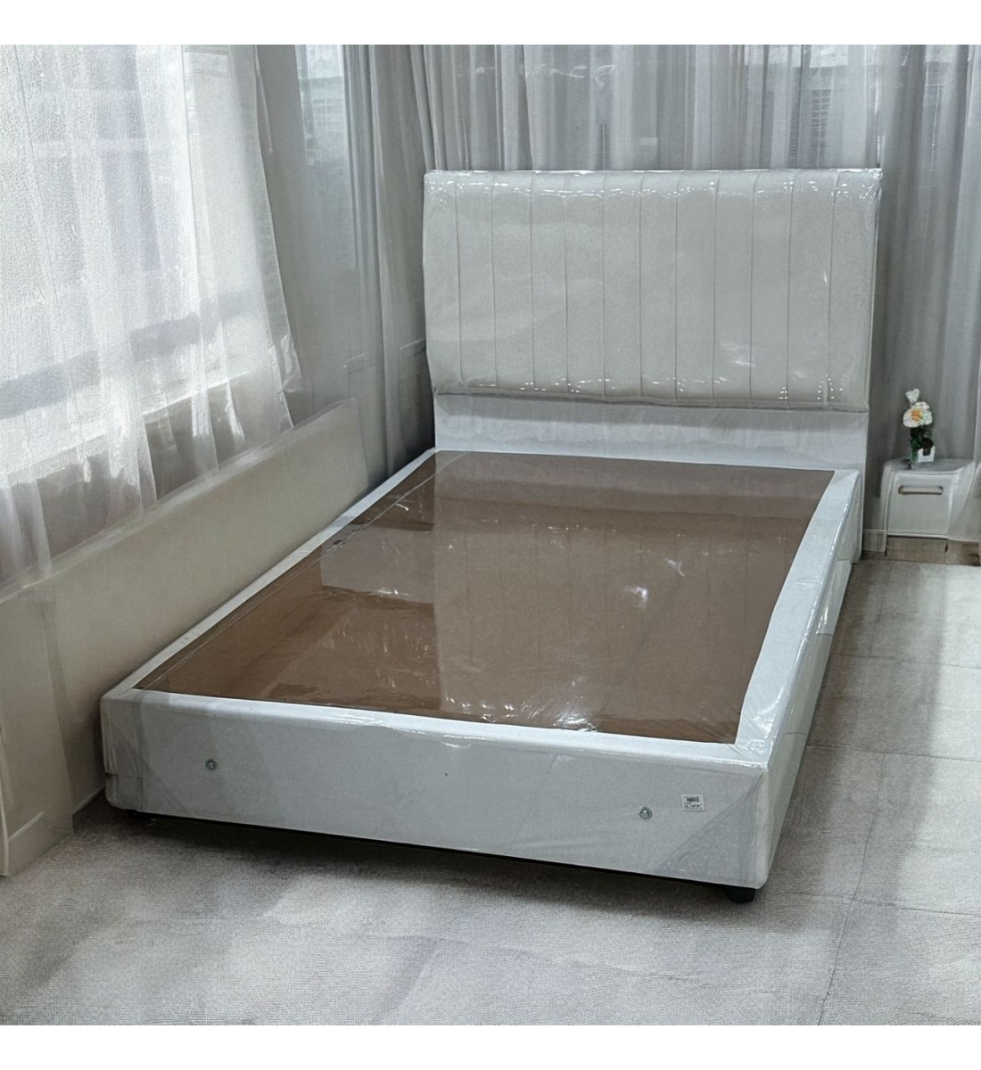 Cama individual y media de terciopelo de madera, color blanco, 190 x 120 cm