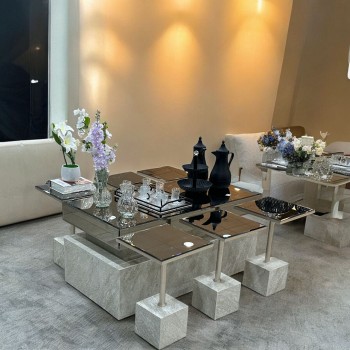 طقم طاولة خدمة  بديل الرخام رخامس سطح مرايا مستطيل 7 قطعة 