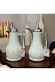 White silver tea and coffee thermos set with silver handle