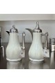 White silver tea and coffee thermos set with silver handle