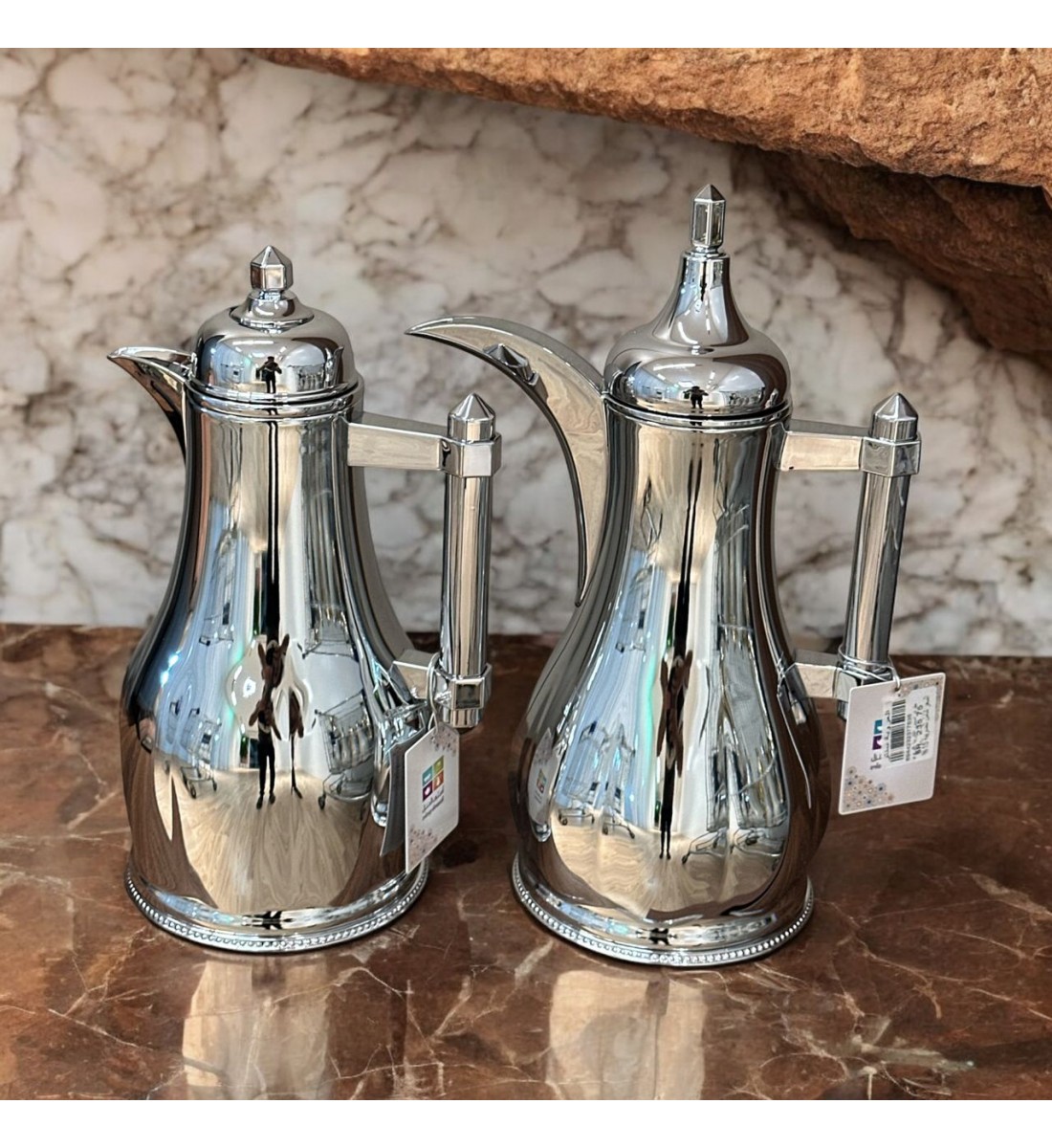 طقم ترمس شاهي وقهوه فضي ممسك فضي 