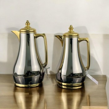 طقم ترمس شاهي وقهوه ذهبي ممسك ذهبي 