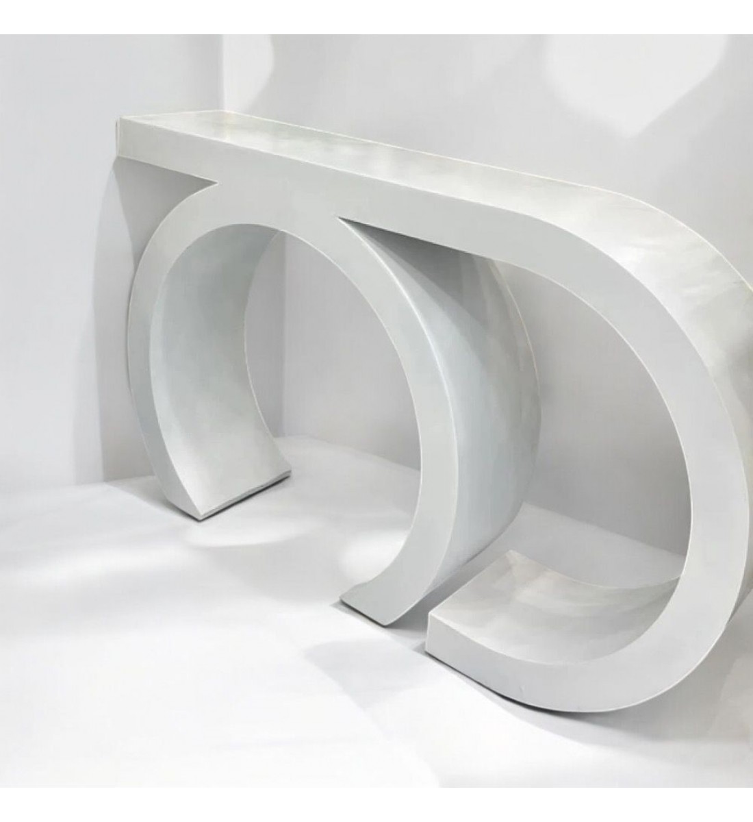 Contemporary wood console, geometric design, semicircle, white