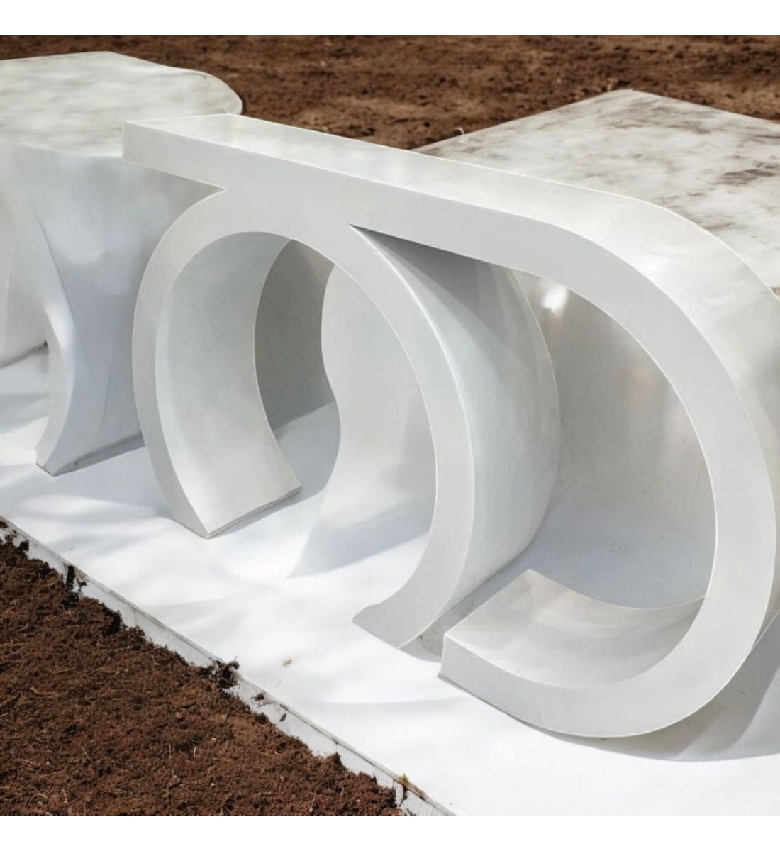 Contemporary wood console, geometric design, semicircle, white