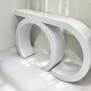 كونسول خشب معاصر تصميم هندسي نصف دائره  ابيض 