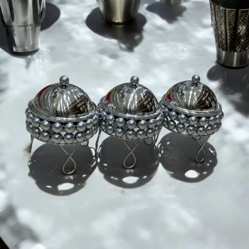 صحن تقديم او لون فضي بقاعدة تقسيم 3 خانات 56×15×11سم