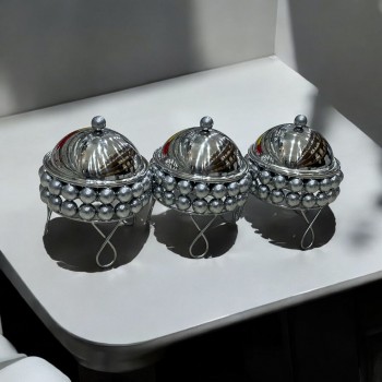 صحن تقديم او لون فضي بقاعدة تقسيم 3 خانات 56×15×11سم