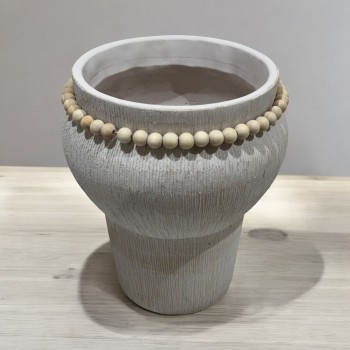  مزهرية سيراميك بتصميم كلاسيكي ابيض مخطط 31×22×22سم 