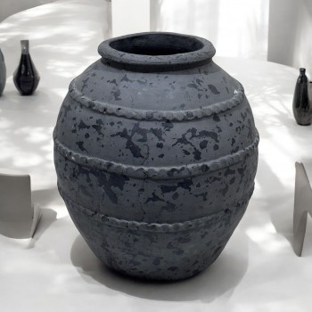 مزهرية سيراميك بتصميم كلاسيكي اسود رصاصي34×15×15سم 