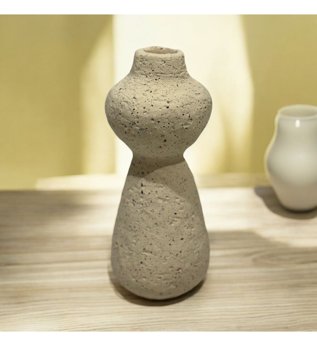 Cement candle holder beige color 7.5x7.5x20 cm