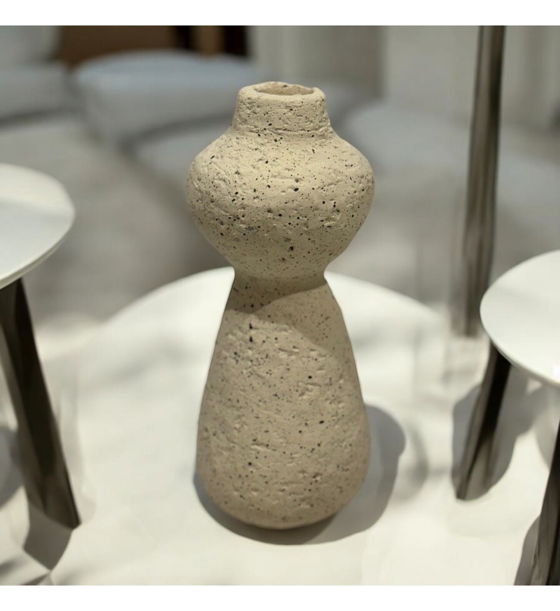 Cement candle holder beige color 7.5x7.5x20 cm